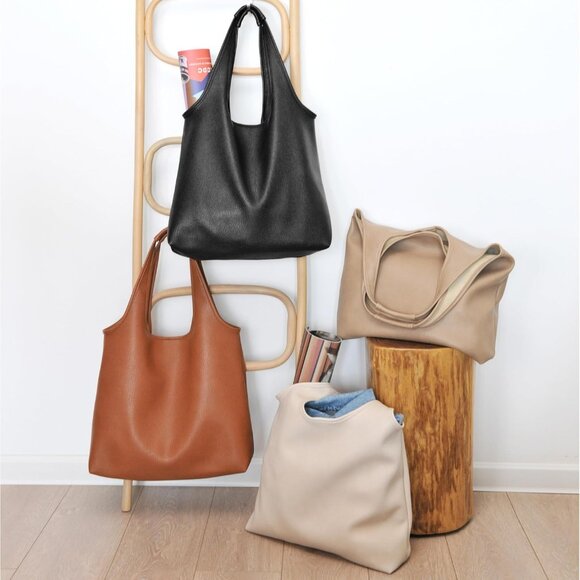 Women's Hobo Bag Soft Vegan Leather Tote Oversized Slouchy Handbag for Shopping, - Picture 6 of 7